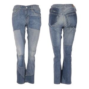 AG Adriano Goldschmied Boyfriend Jeans 26 Blue Patchwork Pull-On Digital Luxe